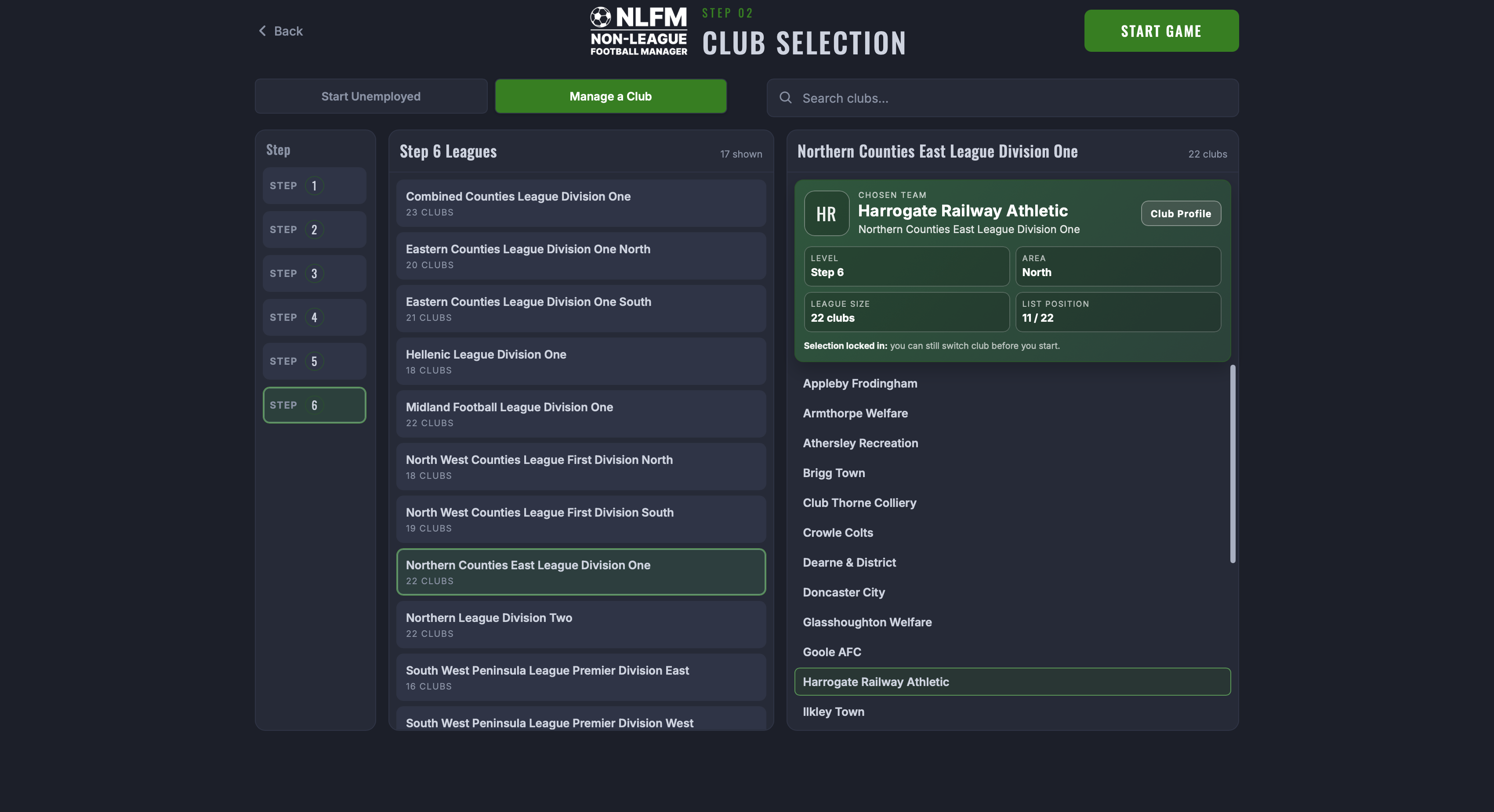 Club selection — Step 6